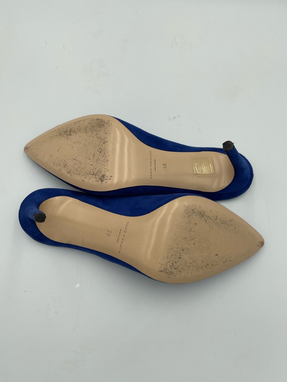 Club Monaco Blue Suede Mule Heels Pointed Toe Stiletto Slip On Pumps Size 38 - Picture 7 of 8